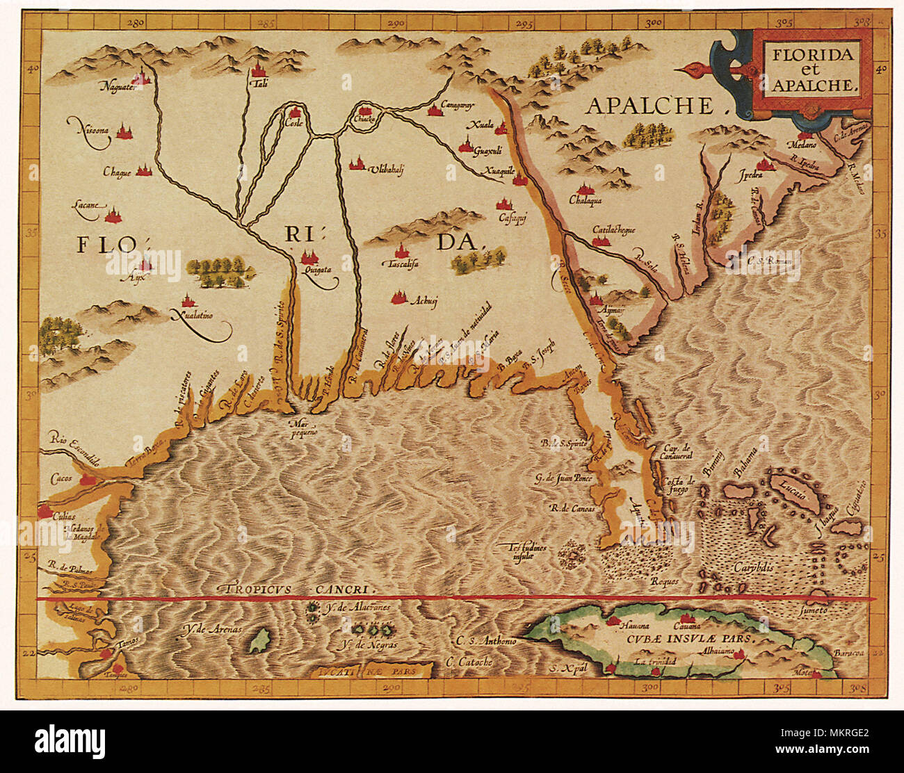 Mappa di Florida 1597 Foto Stock