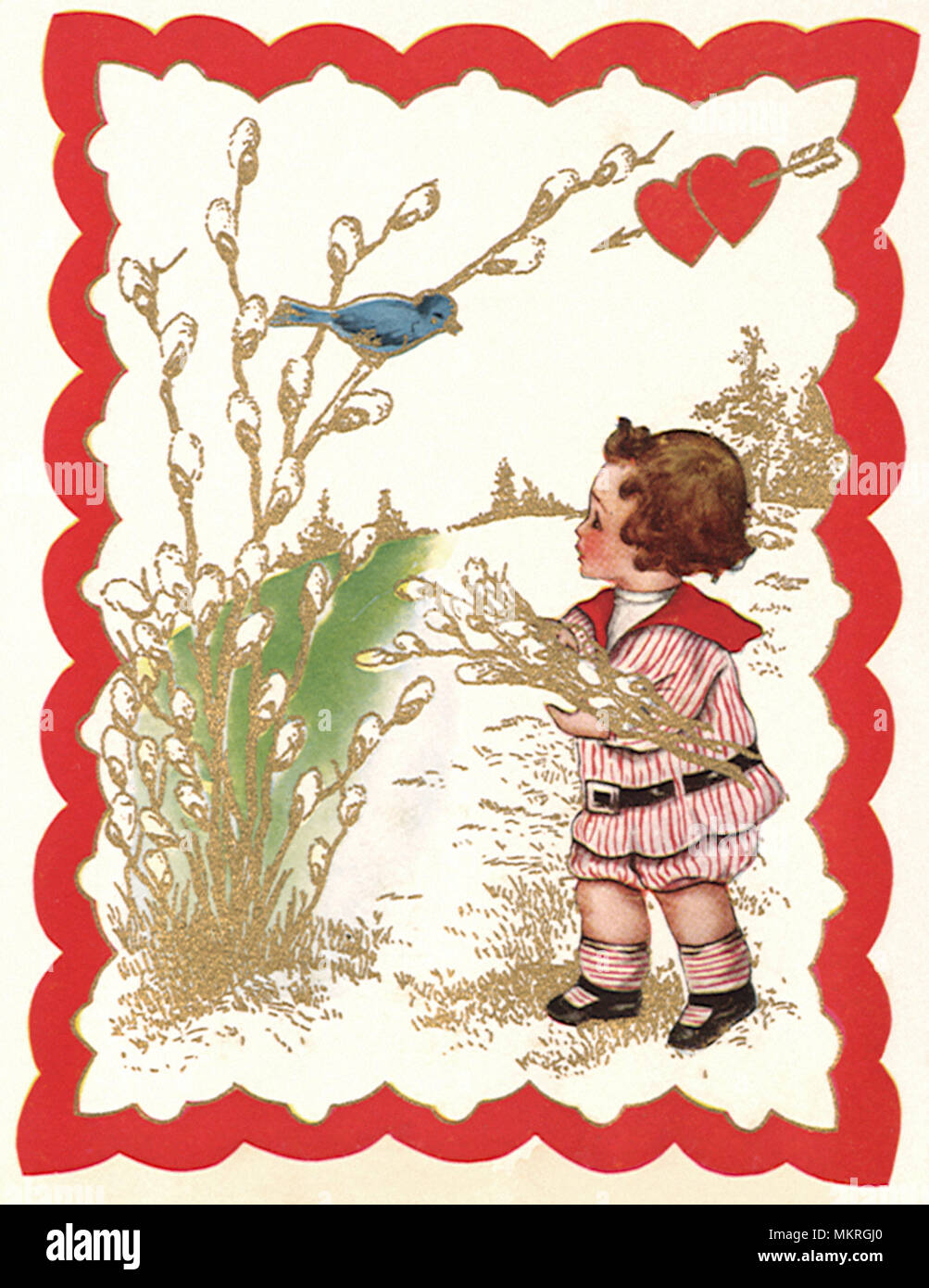 Bambino guardando Blue Bird Foto Stock