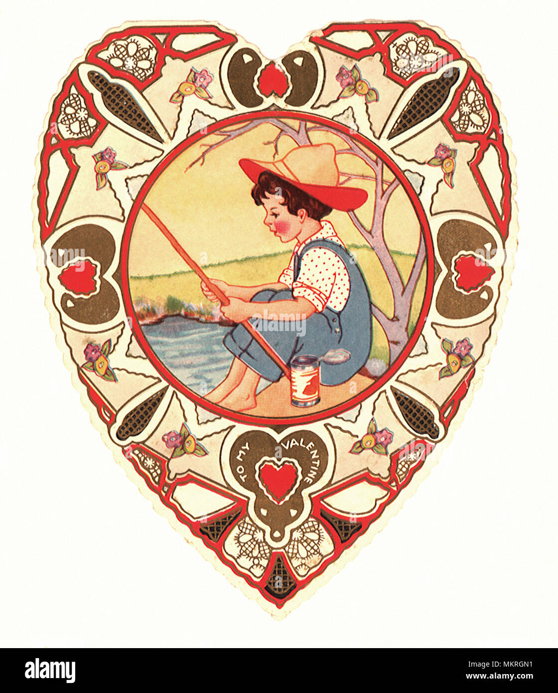 Ragazzo di pesca per San Valentino Foto Stock