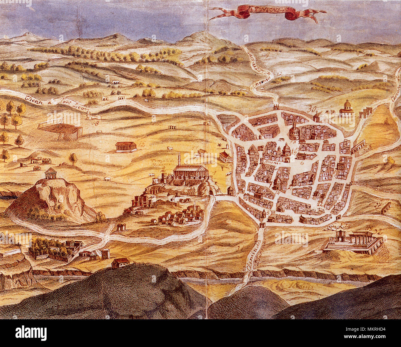 Vista prospettica del piano di Atene, Grecia 1700 Foto Stock