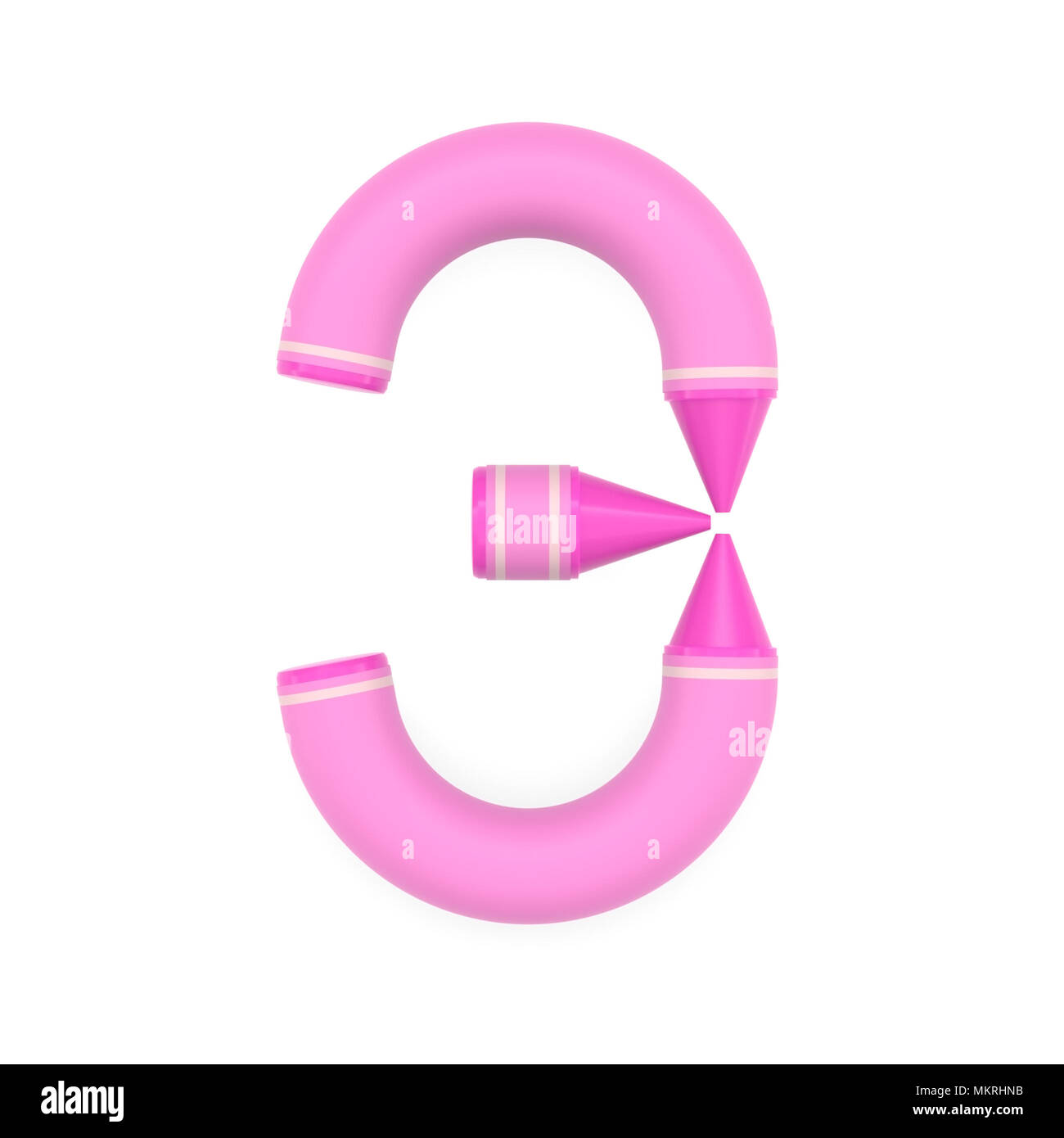 Rosa pastello a cera lettera maiuscola ze di alfabeto cirillico su sfondo bianco, rendering 3D immagine font per l'istruzione e la tipografia infantile Foto Stock
