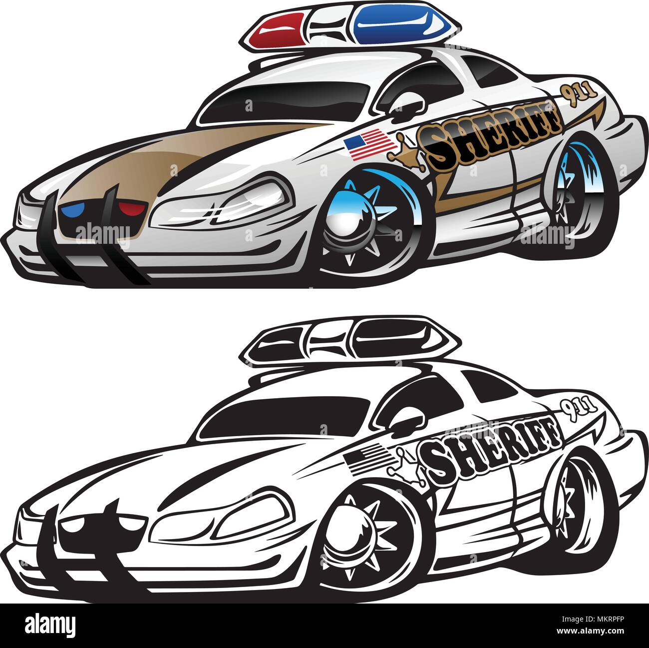 Sheriff Muscle Car Cartoon illustrazione vettoriale Illustrazione Vettoriale