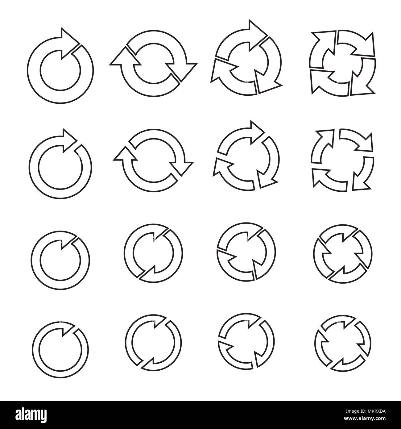 Set di cerchio nero frecce. Illustrazione Vettoriale. Raccolta di icone. Foto Stock