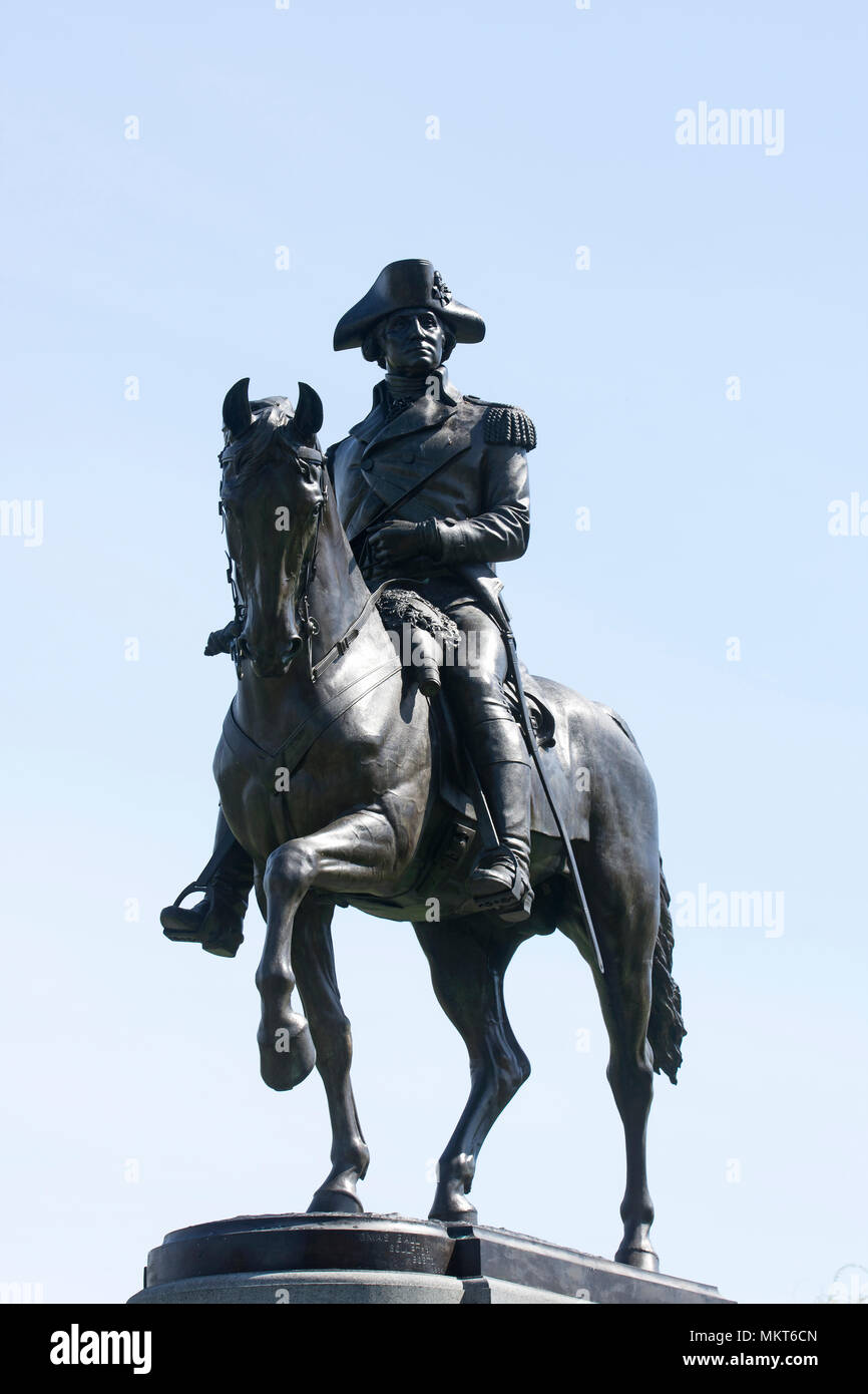 General George Washington sul suo cavallo - Boston Public Gardens, Boston, Massachusetts, STATI UNITI D'AMERICA Foto Stock