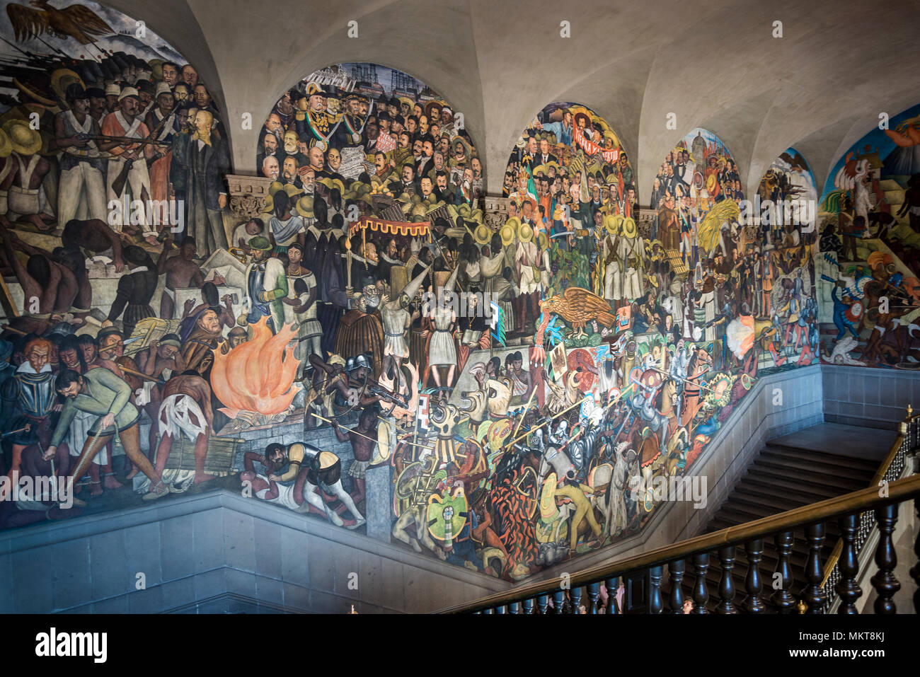 La storia del Messico murale in scala principale da Diego Rivera, Palazzo Nazionale, Palacio Nacional, Città del Messico, Messico Foto Stock