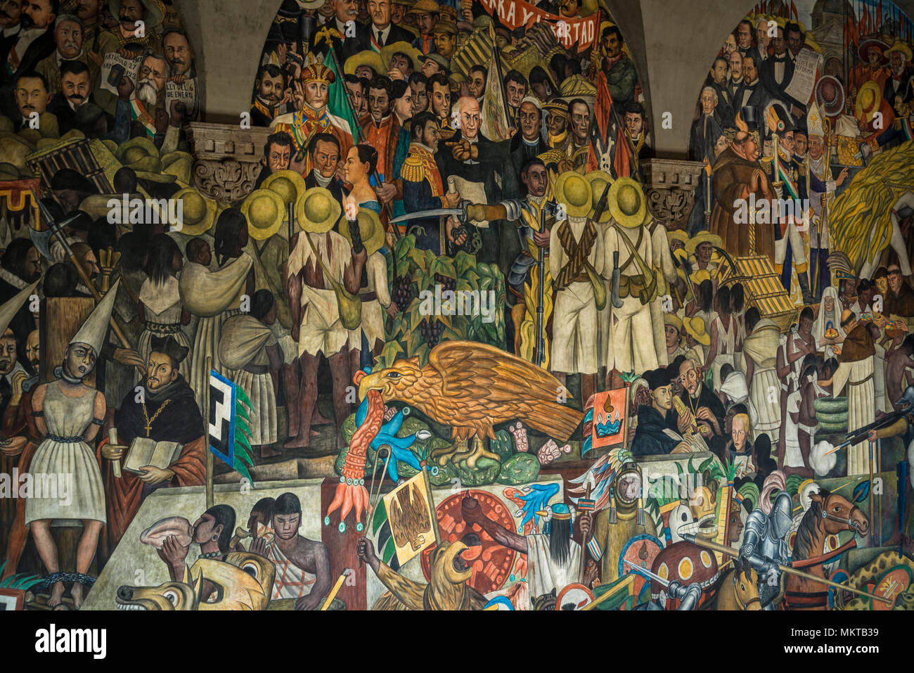 La storia del Messico murale in scala principale da Diego Rivera, Palazzo Nazionale, Palacio Nacional, Città del Messico, Messico Foto Stock