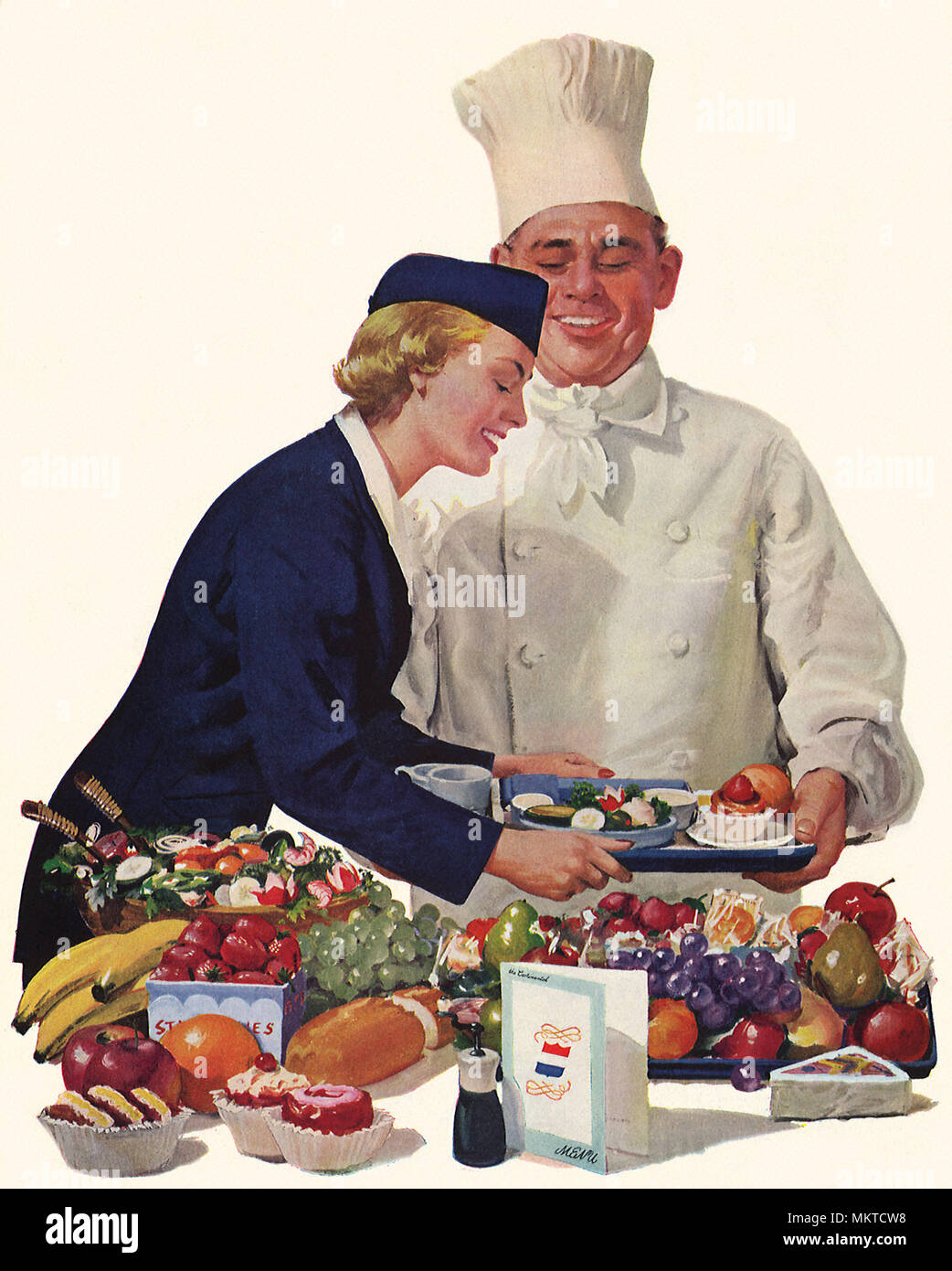 Lo Chef mani hostess della compagnia aerea Platter di cibo Foto Stock