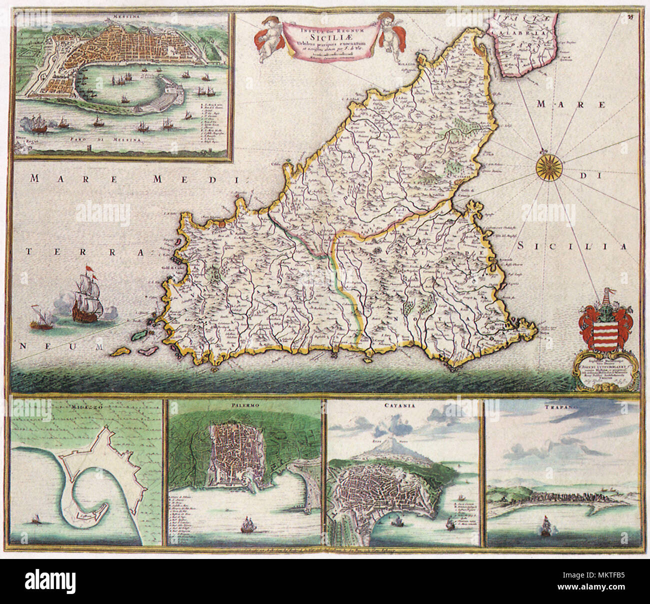 Mappa della Sicilia 1670 Foto Stock
