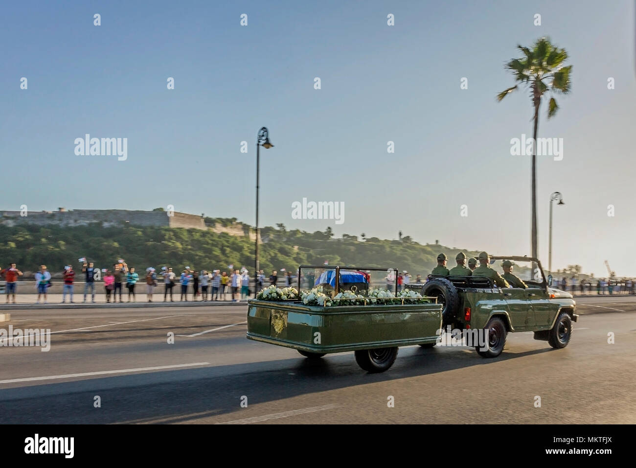 Fidel Castro funerale passando attraverso la vecchia Havana Cuba Foto Stock