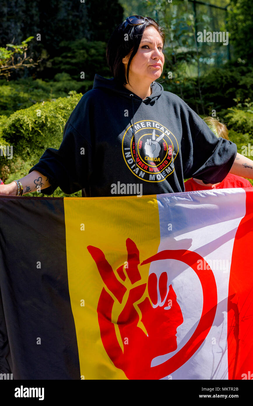 La protesta contro la Kinder Morgan gemellaggio di pipeline e di espansione, Burnaby Mountain, British Columbia, Canada. Foto Stock