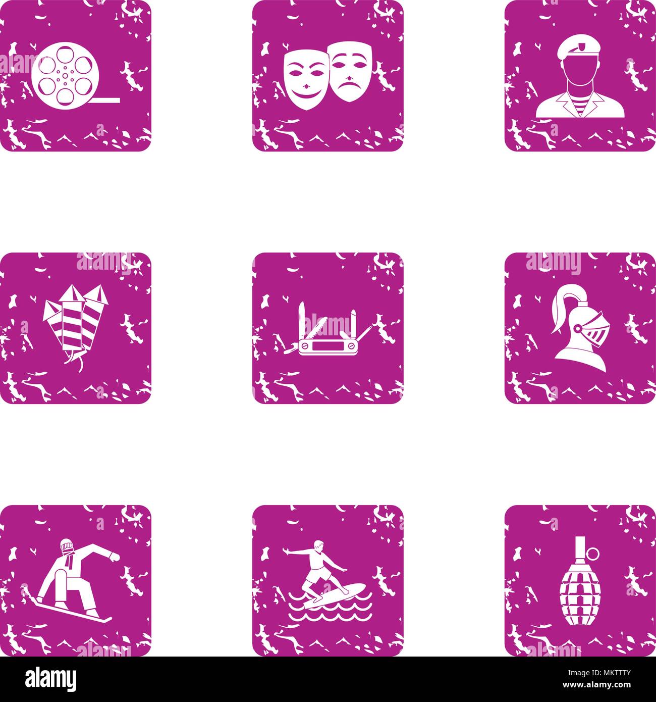 Stuntman set di icone, stile grunge Illustrazione Vettoriale