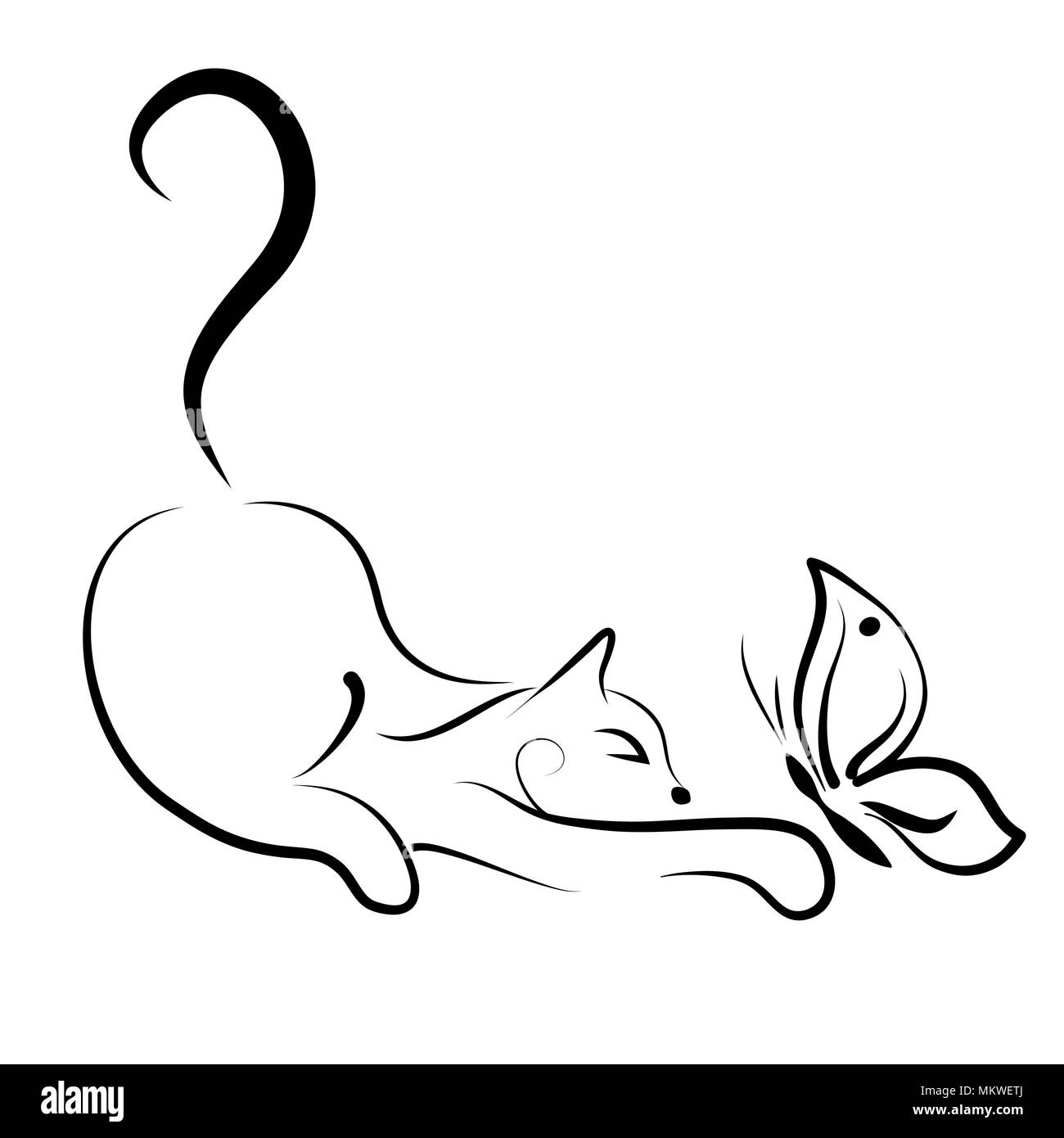 Cat giocando con farfalla Illustrazione Vettoriale