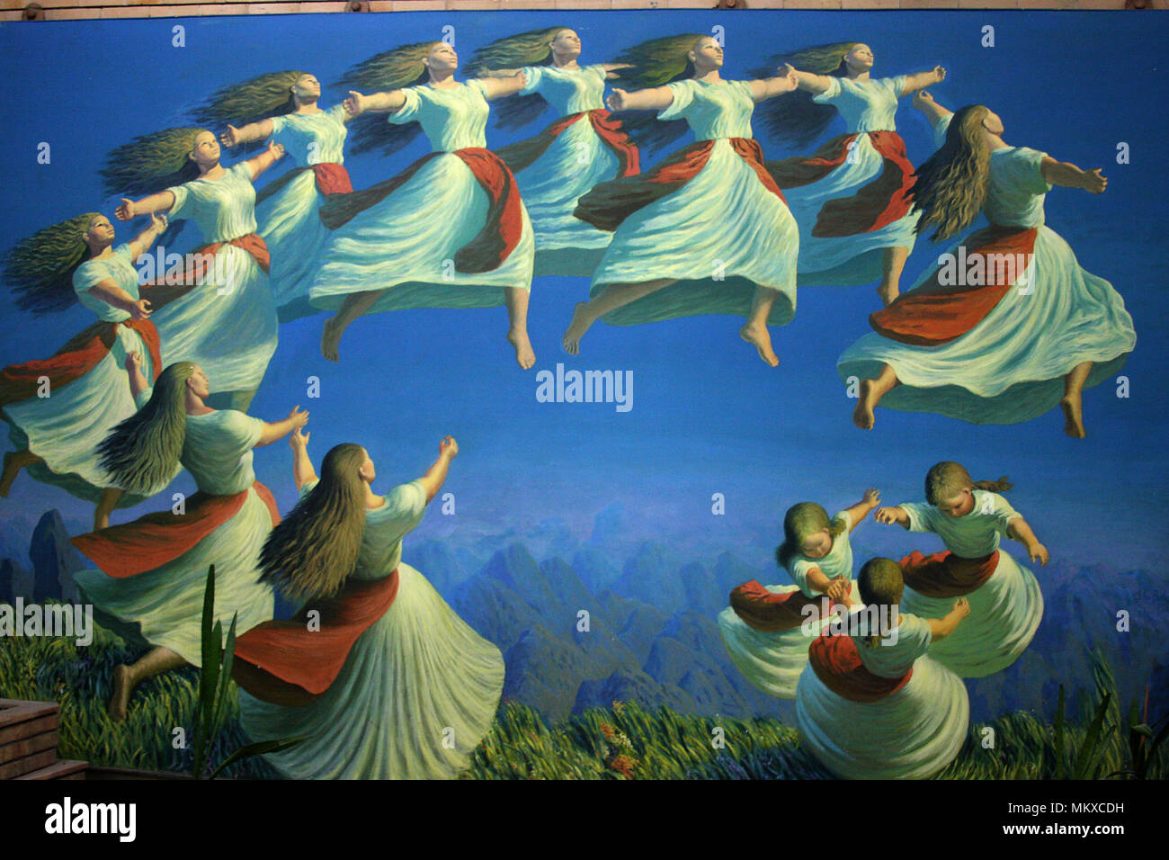 Hora, pittura murale dall artista rumeno Sabin Balasa, a Dunarea de Jos University, Galati Foto Stock