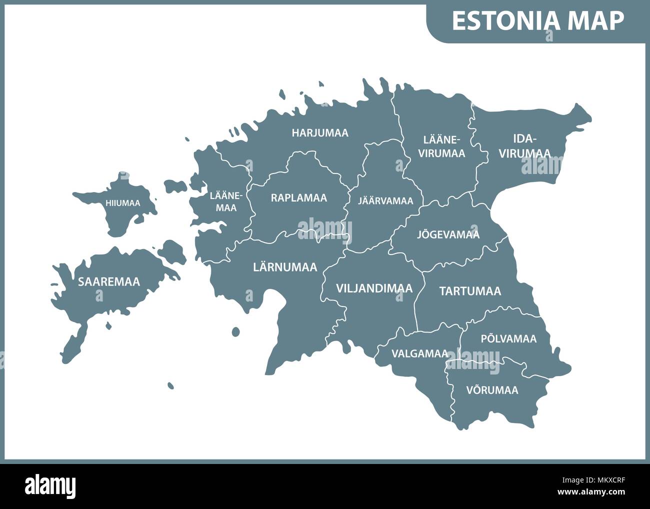 La mappa dettagliata di Estonia con le regioni o gli Stati membri. Divisione amministrativa Illustrazione Vettoriale