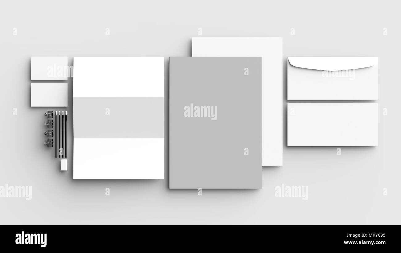 Corporate identity stationery mock up isolato su sfondo grigio chiaro. 3D illustra Foto Stock