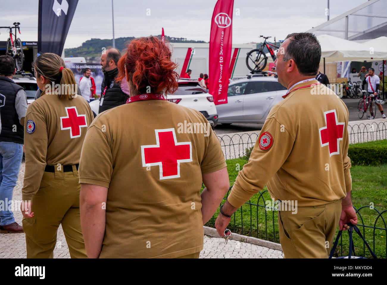 Gli uomini di ambulanza, quartiere Belem, Lisbona, Portogallo Foto Stock