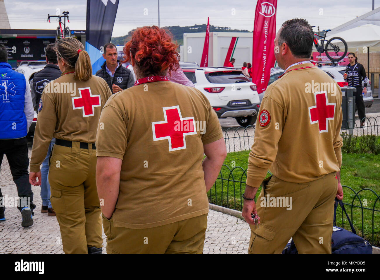 Gli uomini di ambulanza, quartiere Belem, Lisbona, Portogallo Foto Stock