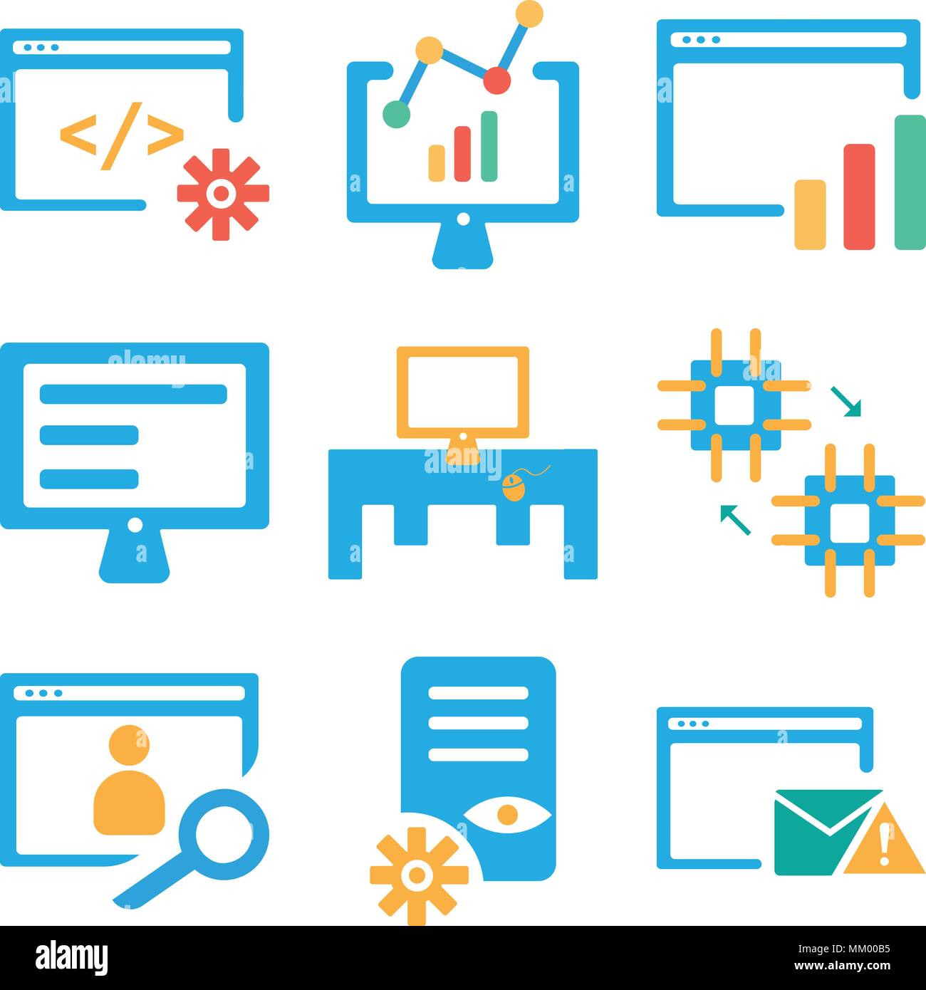 Set di 9 semplici icone modificabile come Browser, File, CPU, Desktop, Laptop, analisi può essere utilizzato per il mobile, web Illustrazione Vettoriale