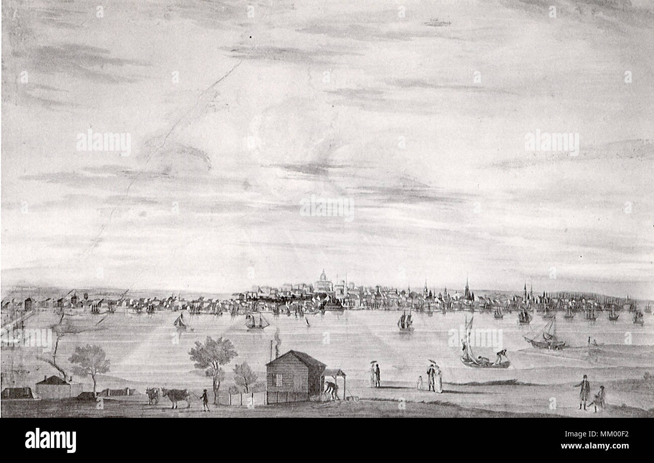 Boston dal fiume Charles Bridge. 1810 Foto Stock