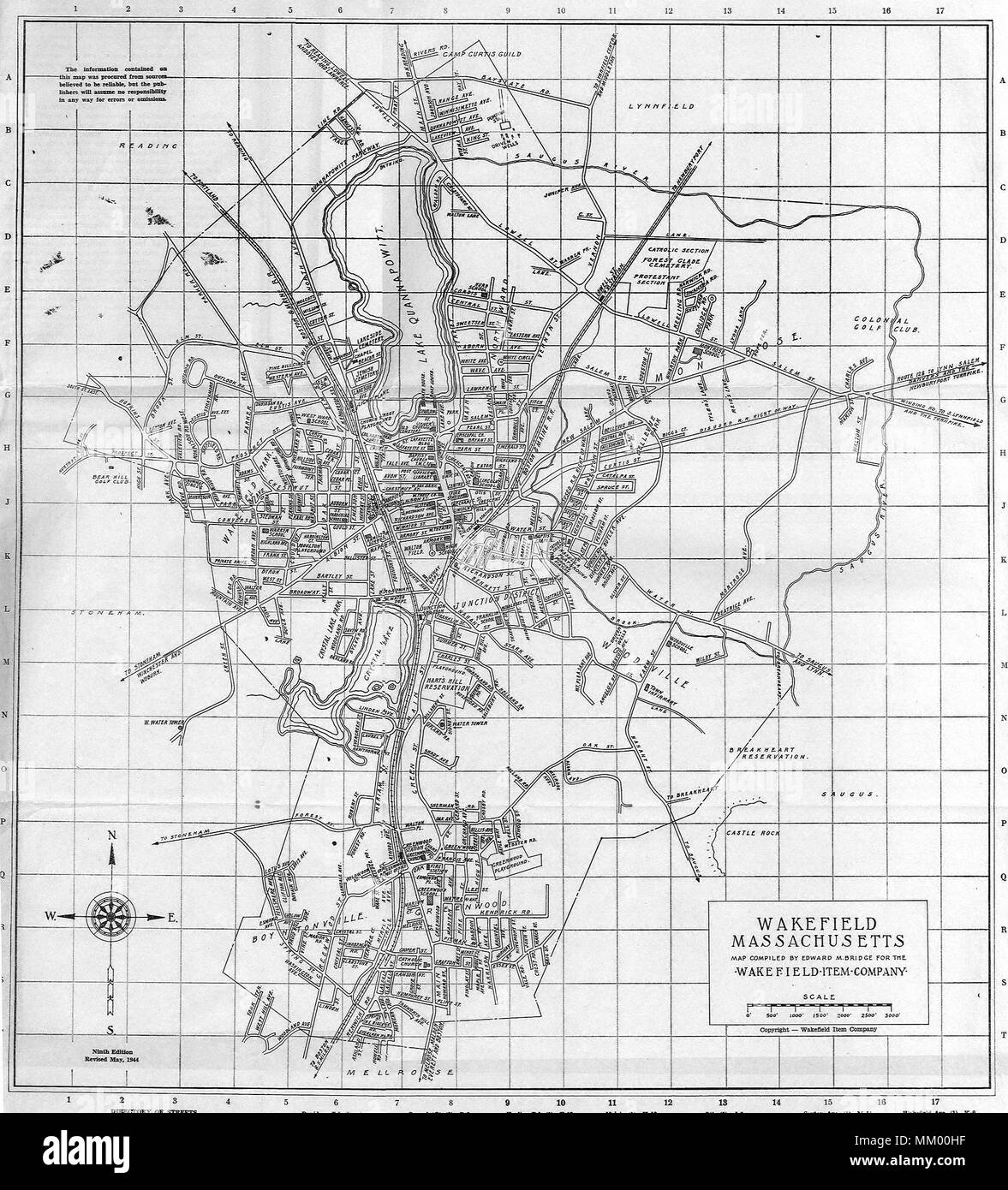 Mappa stradale di Wakefield. 1940 Foto Stock