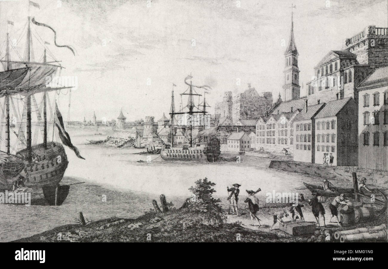Vista di Boston verso il porto. 1770 Foto Stock
