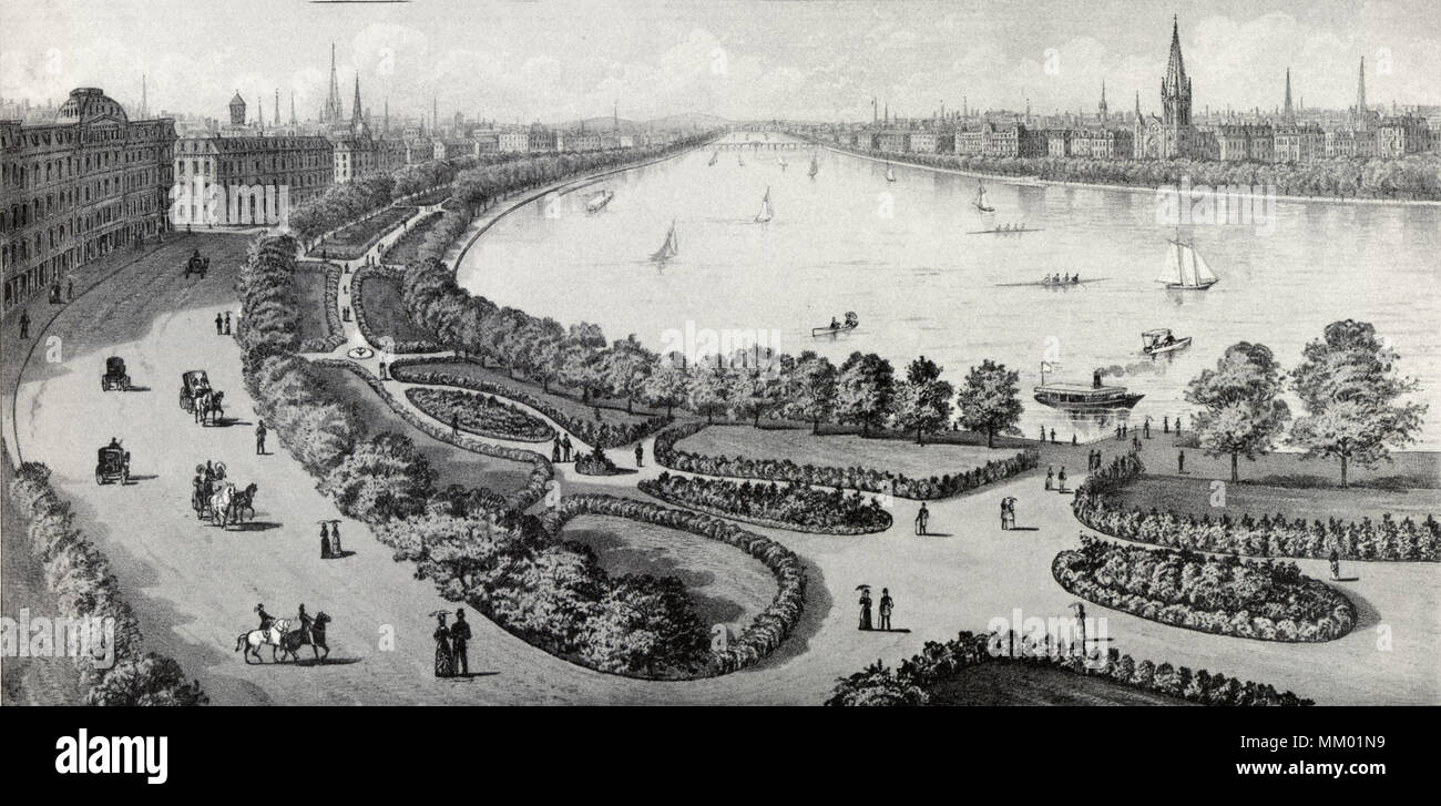 Esplanade. Charles River. Banca di Boston. 1880 Foto Stock