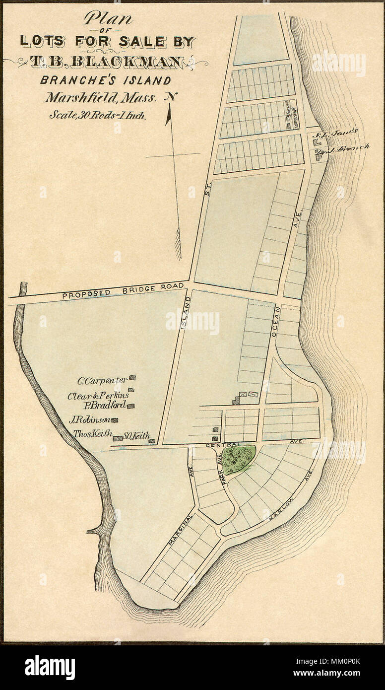 Mappa di Blanche's Island. Marshfield. 1879 Foto Stock