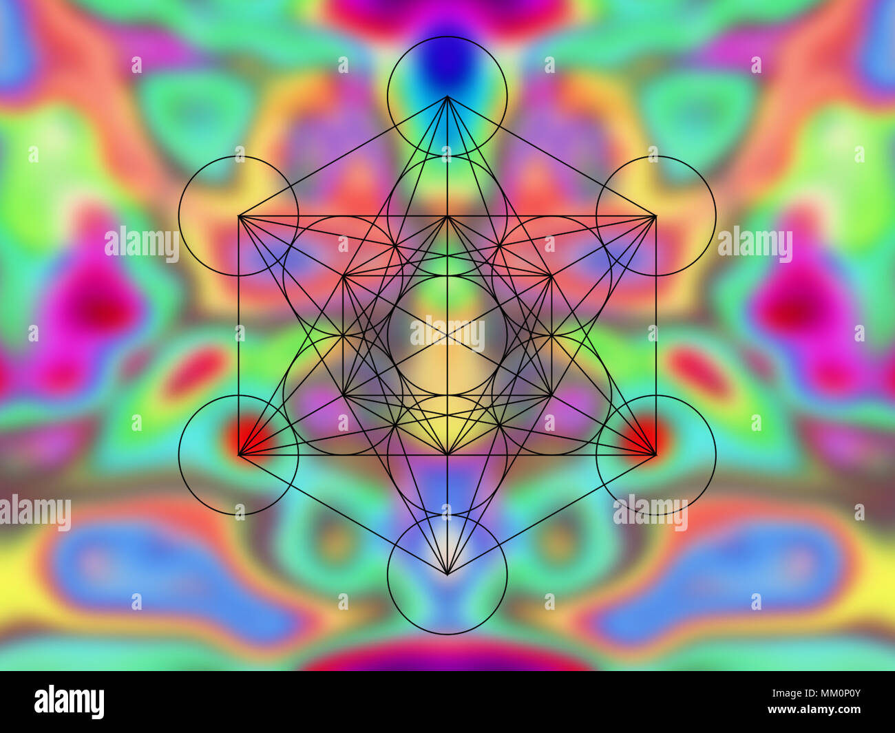 Metatron cube geometria sacra sul colorato sfondo blury Foto Stock