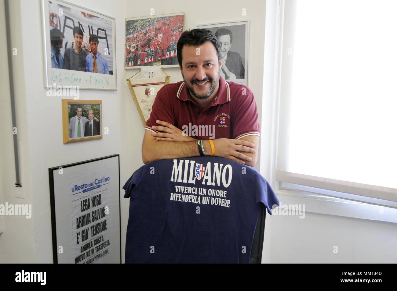 Matteo Salvini, leader della destra italiana-ala partito politico Lega Nord Foto Stock