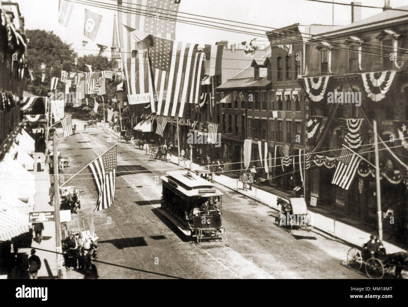 Strada principale decorato per la fiera. Brattleboro. 1900 Foto Stock