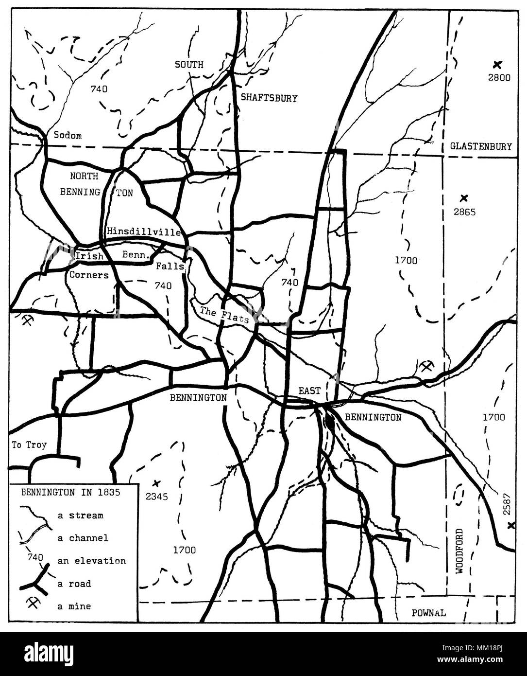 Mappa di Bennington nel 1835 Foto Stock