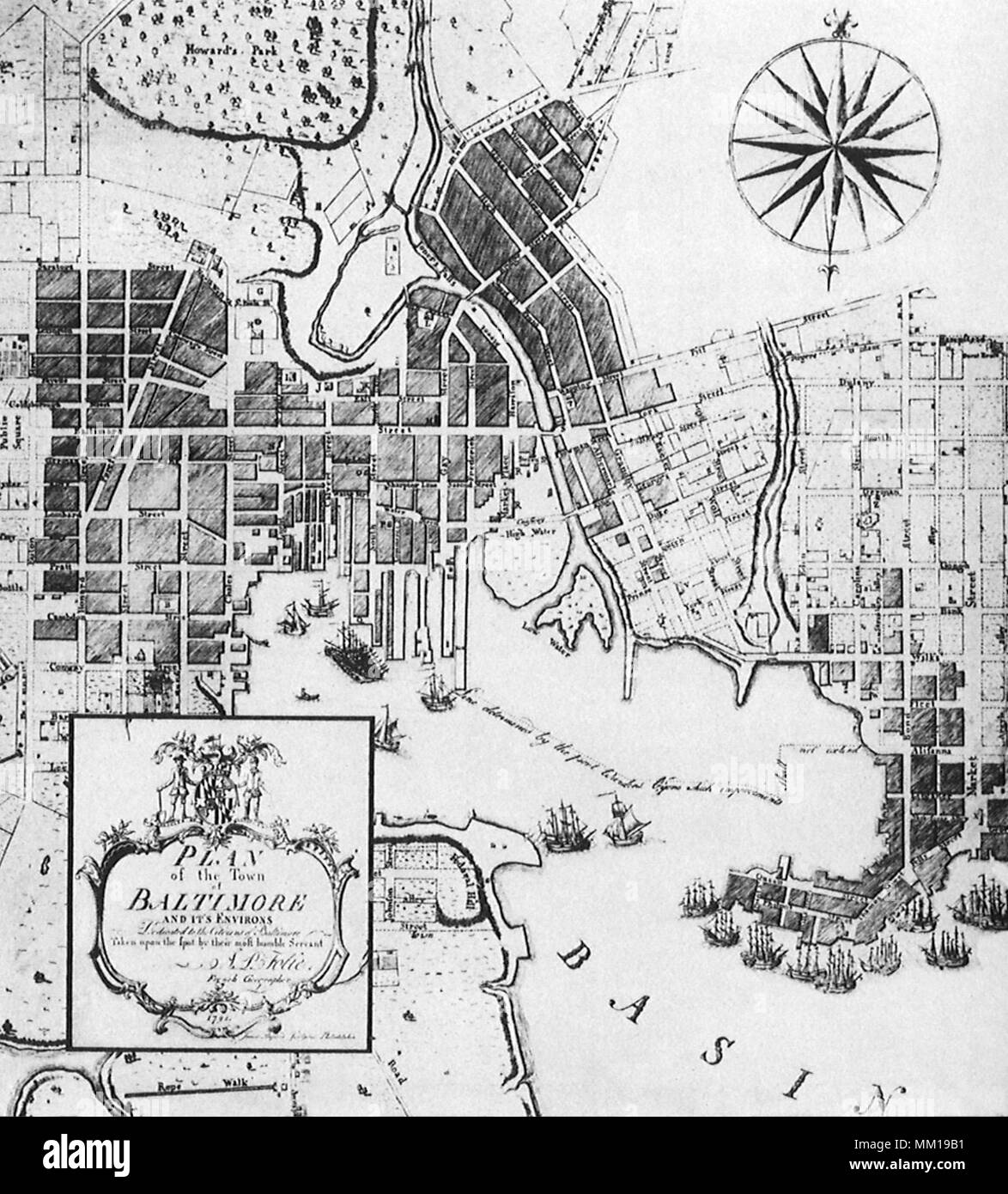 Mappa di Baltimora 1792 Foto Stock