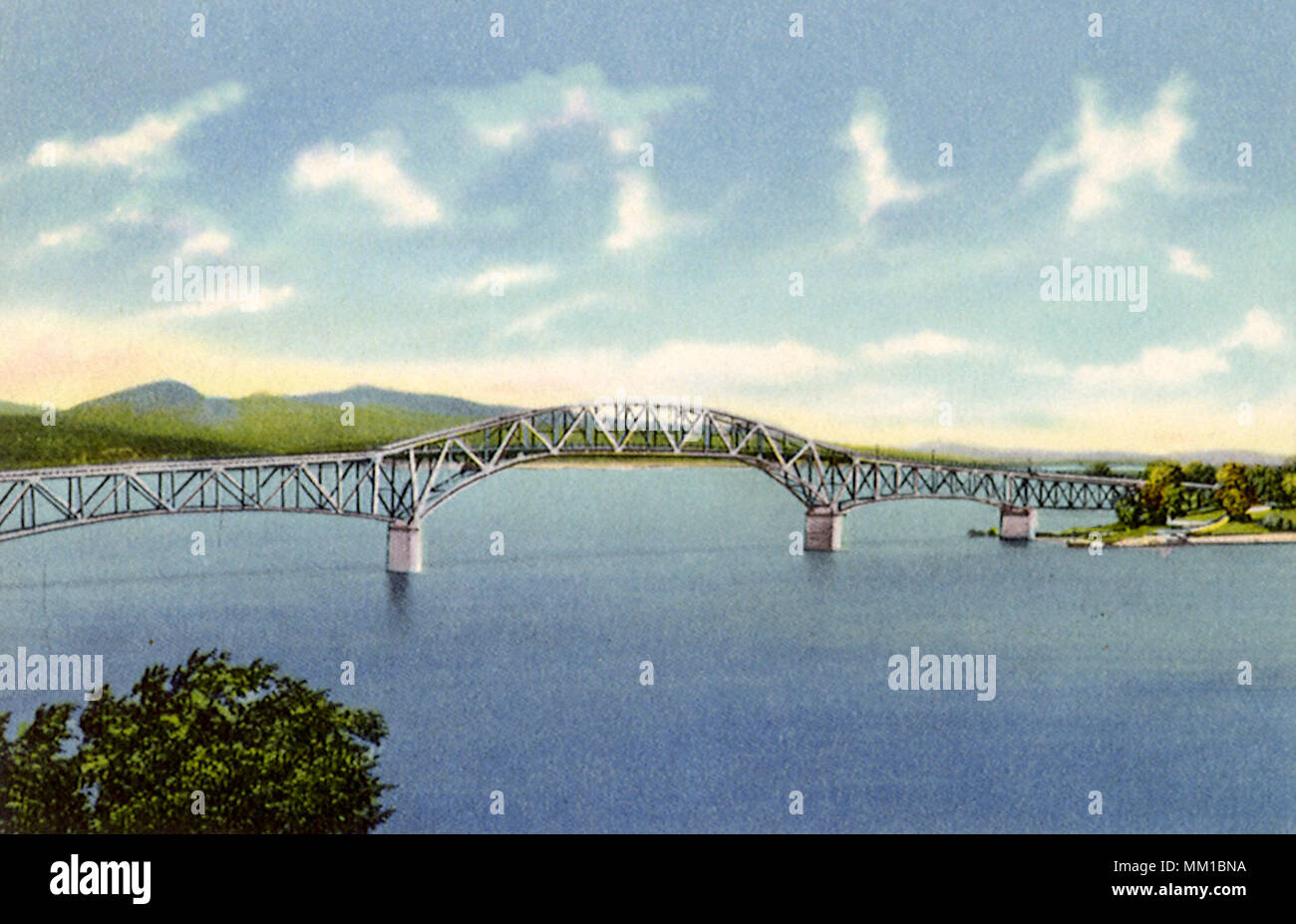 Ponte sul Lago Champlain il collegamento di VT & New York. 1952 Foto Stock