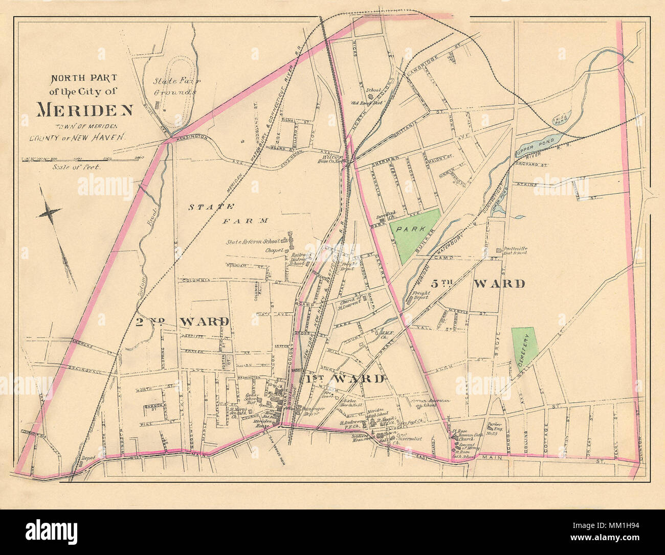 Mappa della parte nord di Meriden. Meriden. 1893 Foto Stock