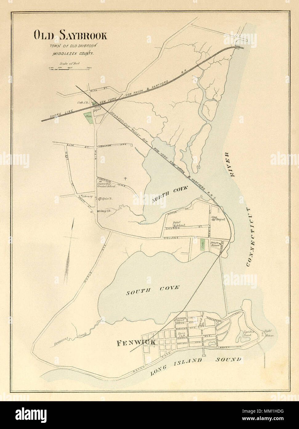 Mappa di Old Saybrook. Old Saybrook. 1893 Foto Stock