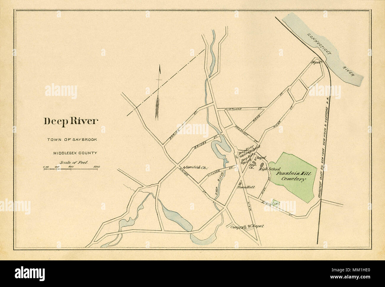 Mappa di fiume profondo nella città di Saybrook. 1893 Foto Stock