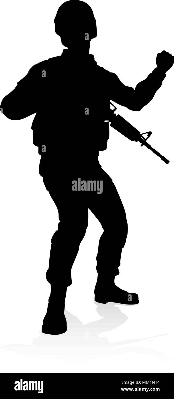 Soldato militare Silhouette dettagliata Illustrazione Vettoriale