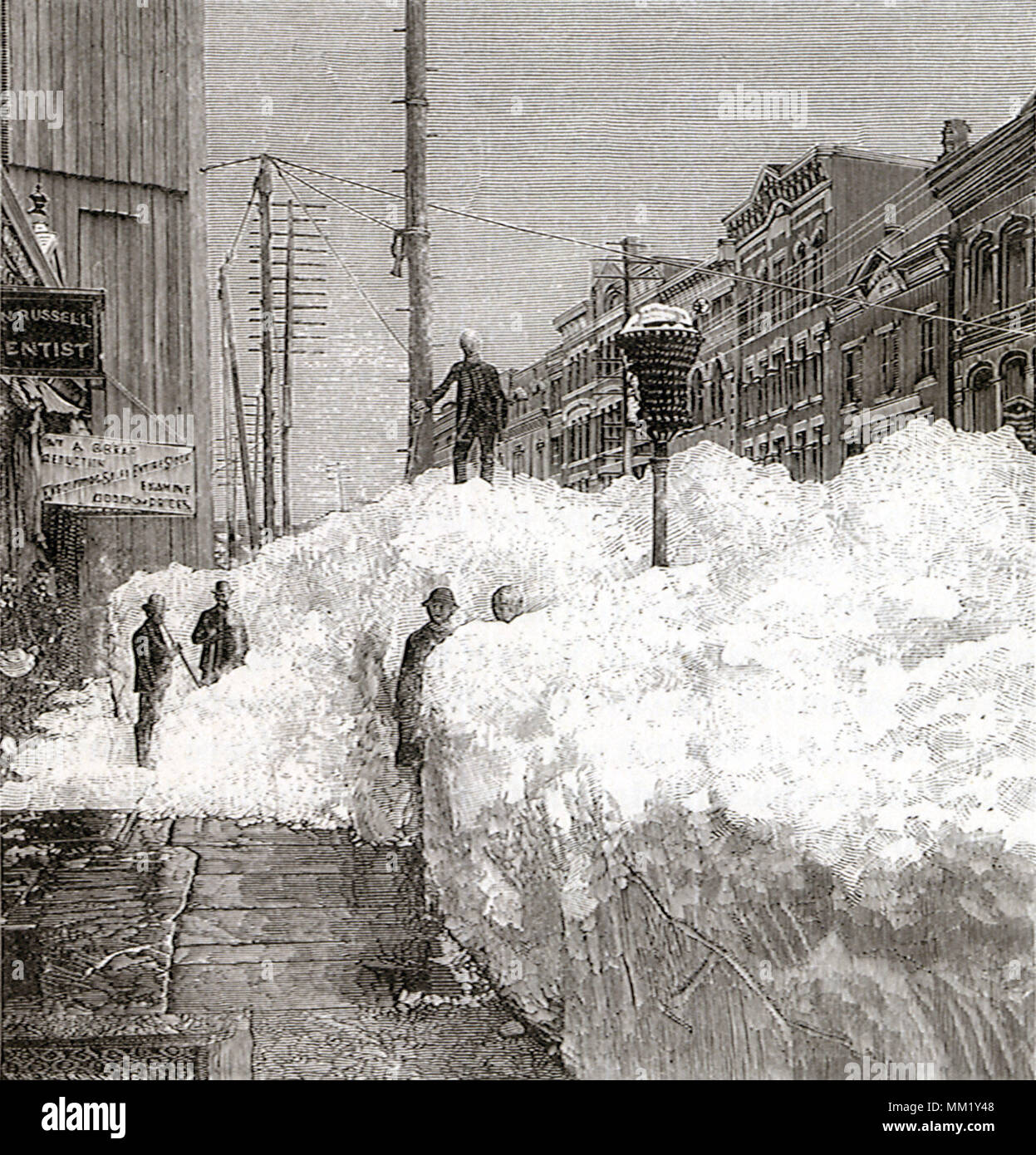 Bank Street dopo il Blizzard. Waterbury. 1888 Foto Stock