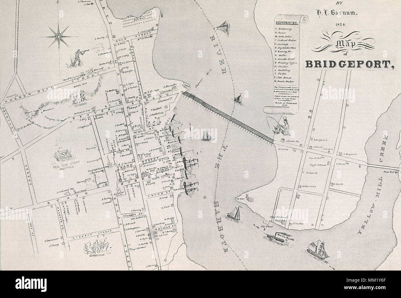 Mappa di Bridgeport. 1824 Foto Stock