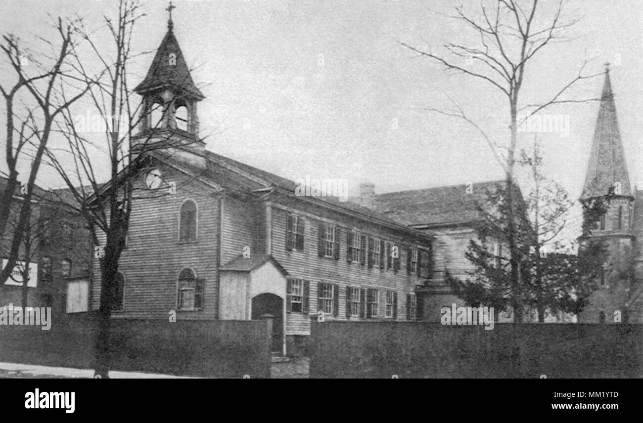 La città vecchia scuola. La Nuova Bretagna. 1860 Foto Stock