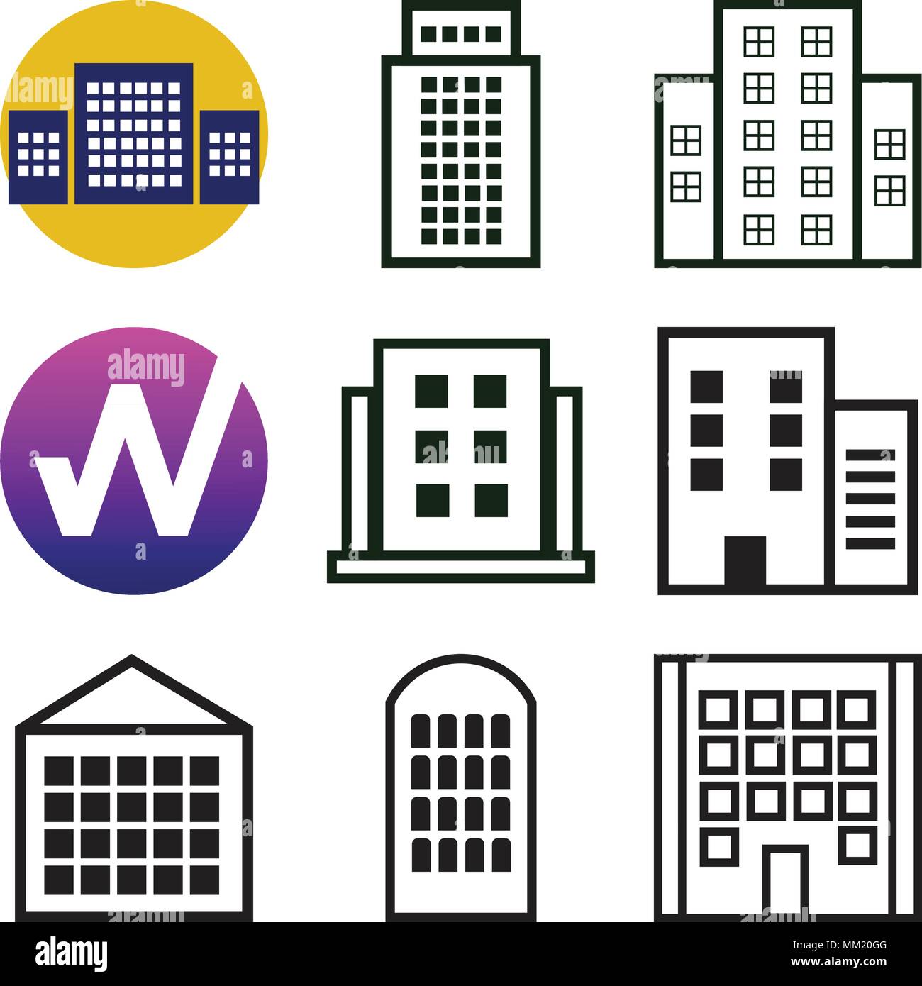 Set di 9 semplici icone modificabile come appartamento, W, può essere usato per il mobile, web Illustrazione Vettoriale