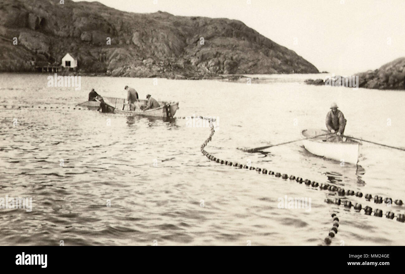 Scena di pesca in The Cove. Monhegan. 1940 Foto Stock
