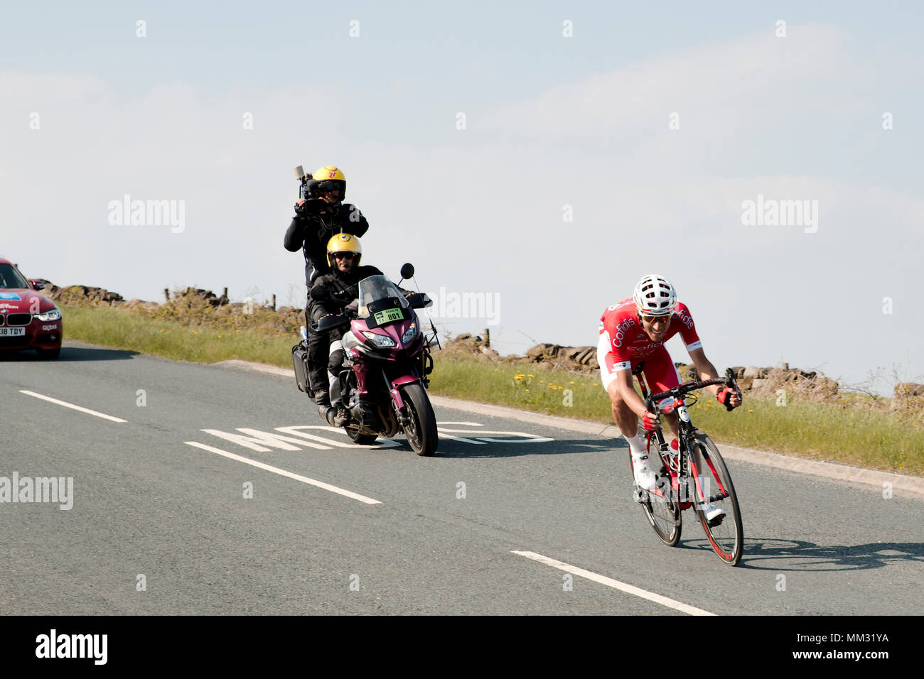 Greg VAN AVERMAET, Tour de Yorkshire fase 4 vincitore scendendo Weston moor road a Dob Park Otley circa 3 minuti di fronte a concorrenti più vicina Foto Stock
