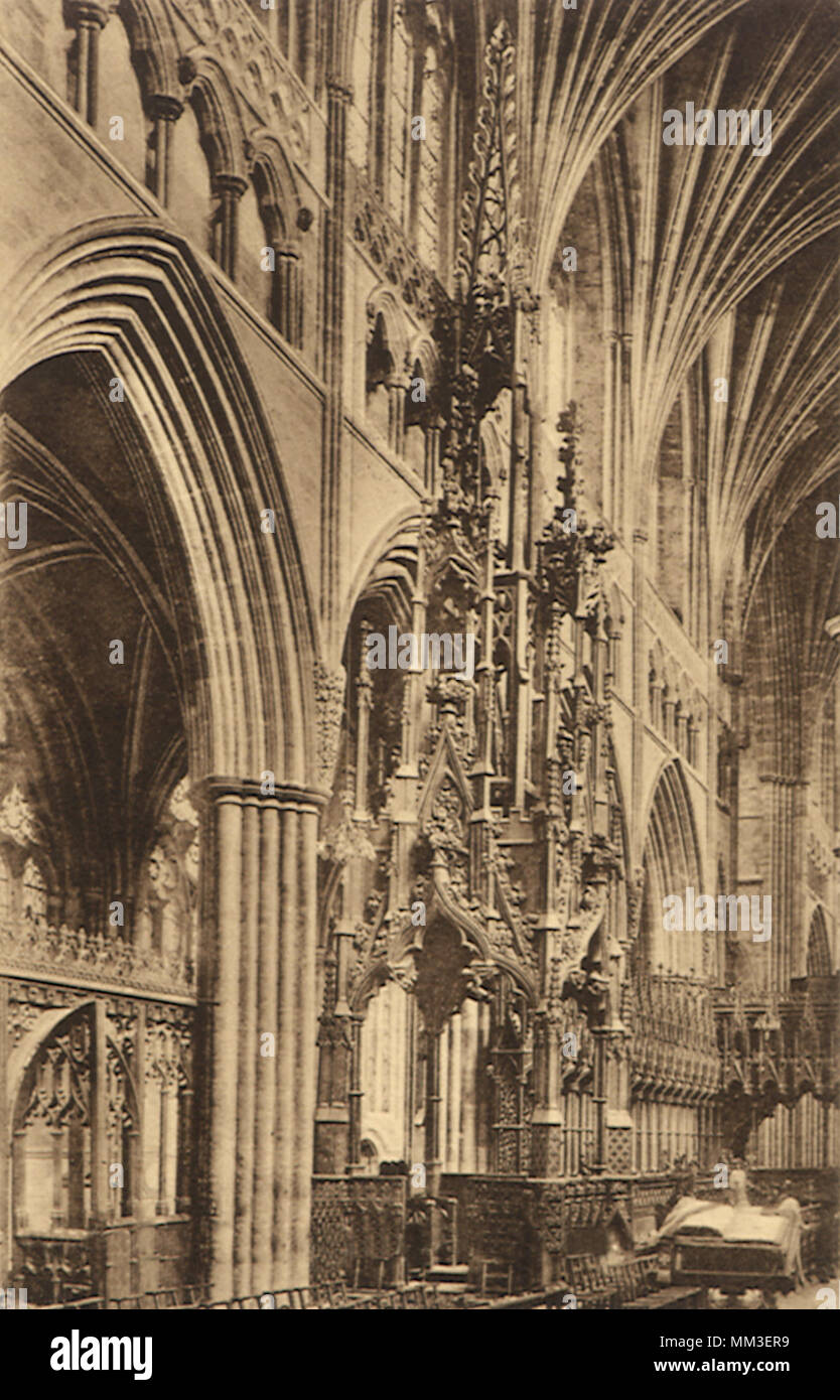 Il Vescovo ha il trono a cattedrale. Exeter. 1930 Foto Stock