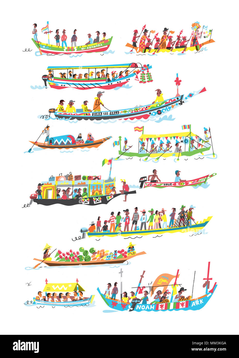 Le persone che viaggiano in diverse imbarcazioni tradizionali Foto Stock