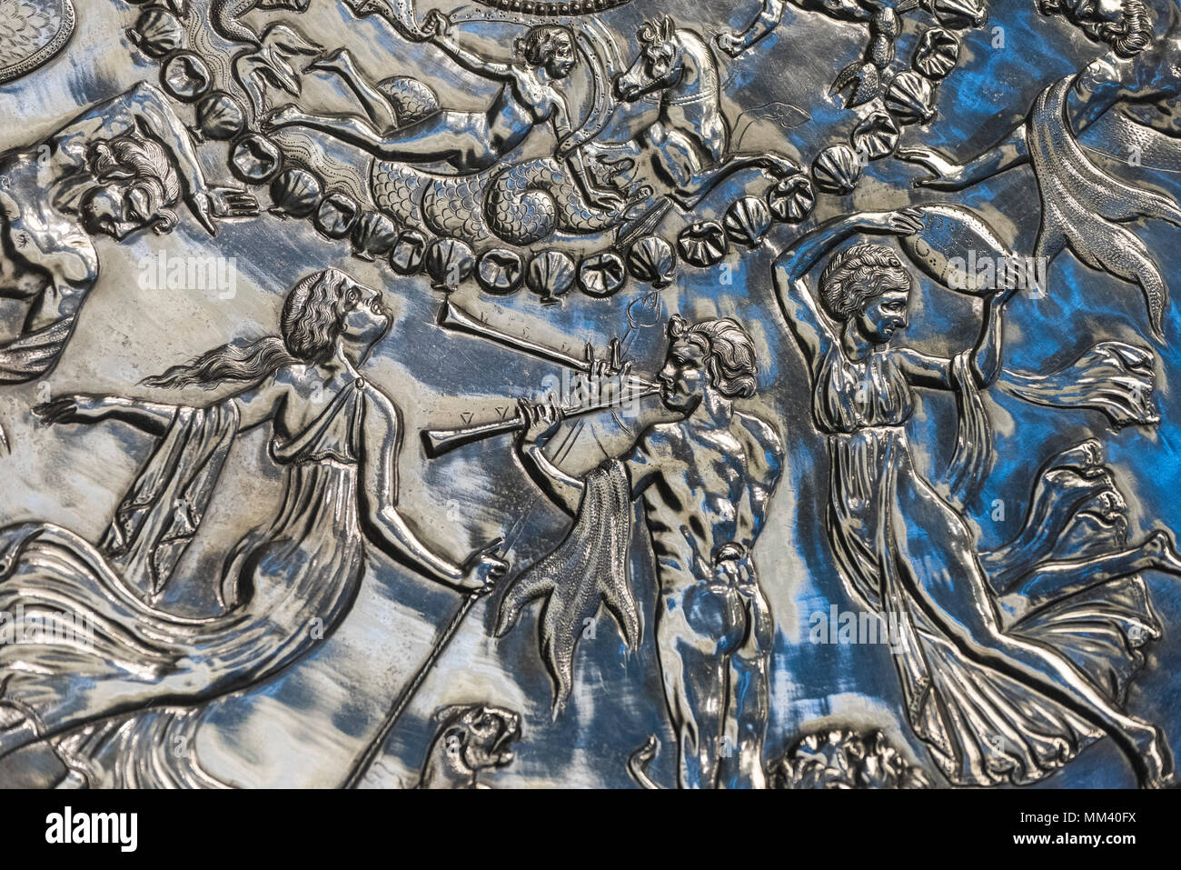 Londra. In Inghilterra. British Museum. Il Mildenhall grande piatto, aka Nettuno o Oceanus piatto, è il IV secolo d.c. Bacchic romano piatto d'argento, e è il Foto Stock