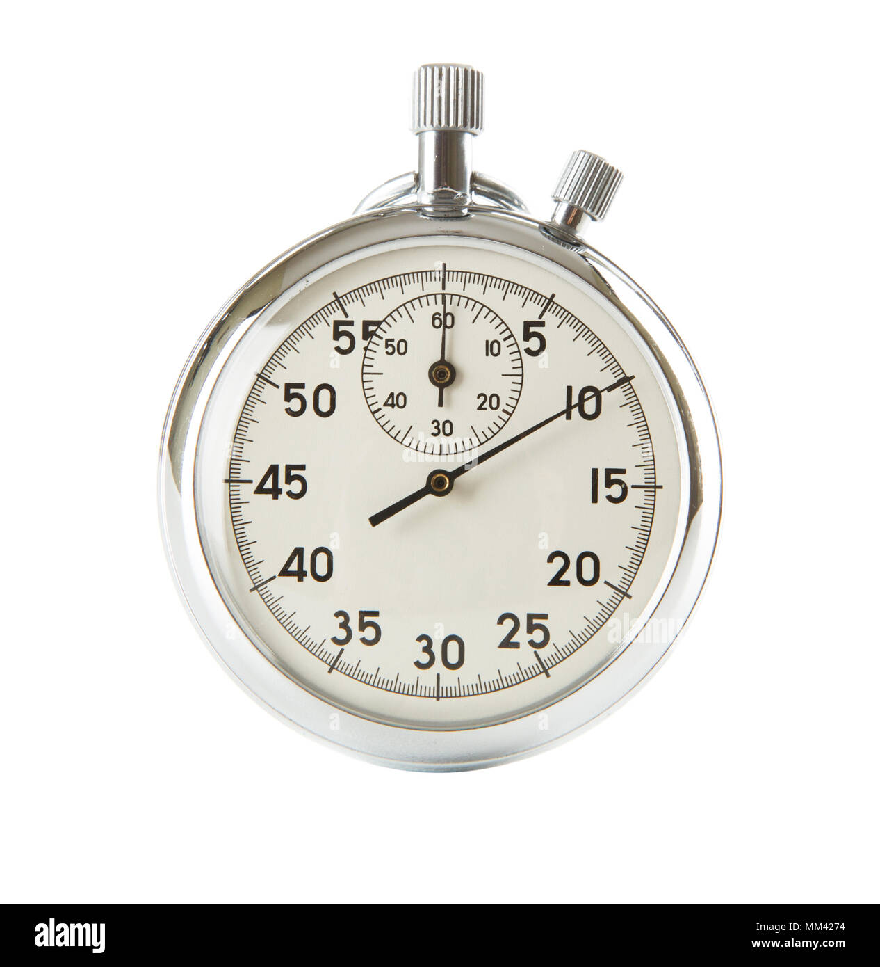Cronometro analogico su sfondo bianco Foto Stock