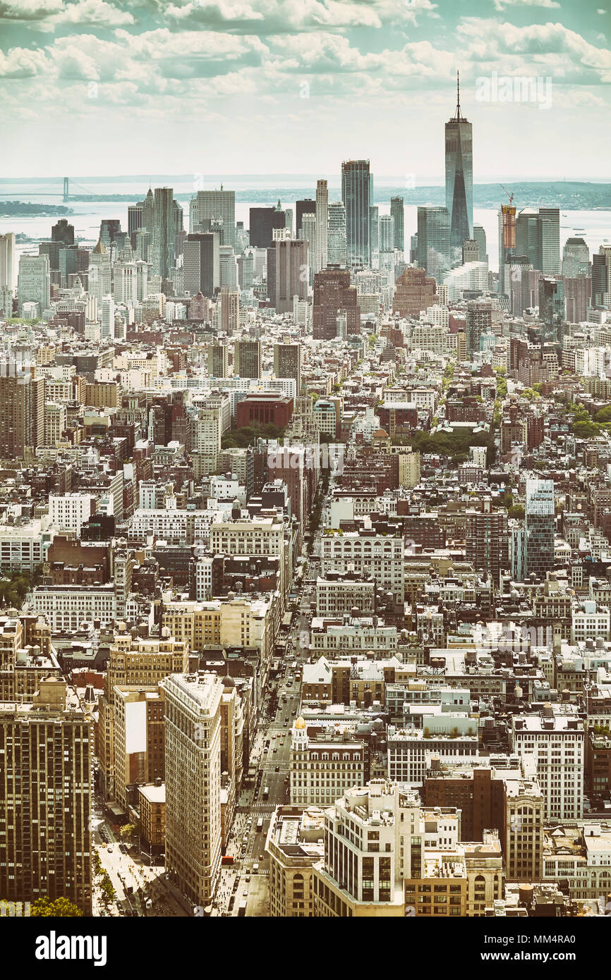 Retrò vecchi film stilizzata fotografia aerea di Manhattan, New York City, Stati Uniti d'America. Foto Stock
