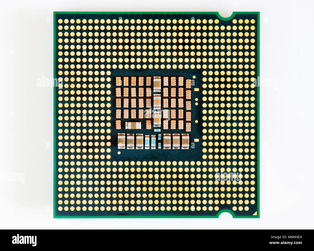 I contatti elettrici sul retro della Intel Q6600 CPU (unità di elaborazione centrale). Foto Stock