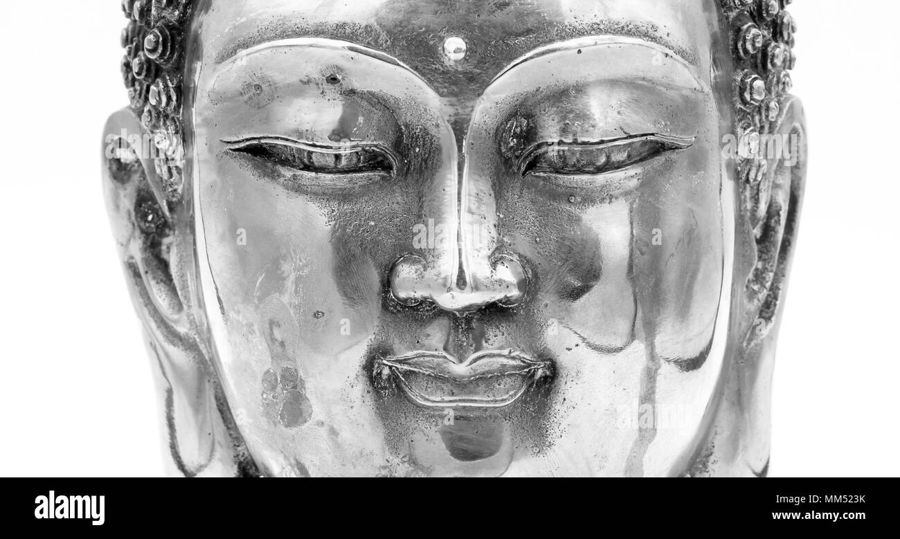 Bianco e nero testa di buddha statua Foto Stock